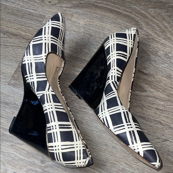 Coach Leather Black and Cream Plaid Heels Size 9 B - Picture 3 of 16